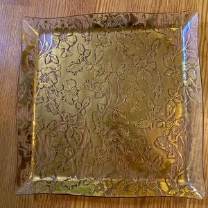 Vintage gold floral pattern square glass serving platter